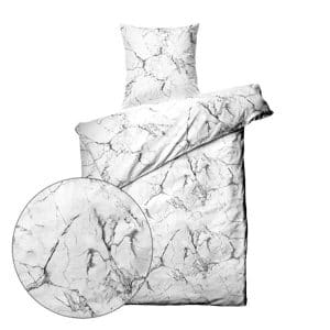 Sengetøj bomuldssatin - 140x200 cm - Marmor Hvid