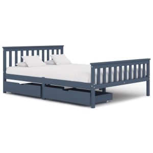 vidaXL sengestel med 2 skuffer 140x200 cm massivt fyrretræ grå