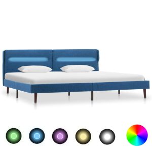 vidaXL sengestel med LED 140x200 cm stof blå