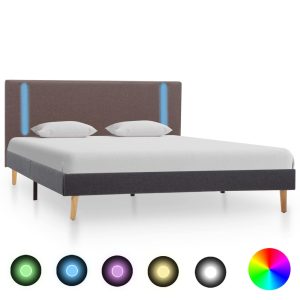 vidaXL sengestel med LED 140x200 cm stof gråbrun og mørkegrå