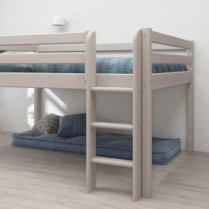 FLEXA Højseng 120 cm med sengehest og stige, 140x200 cm, Hvid 210.0 cm x 120.0 cm x 160.0 cm White Washed Pine