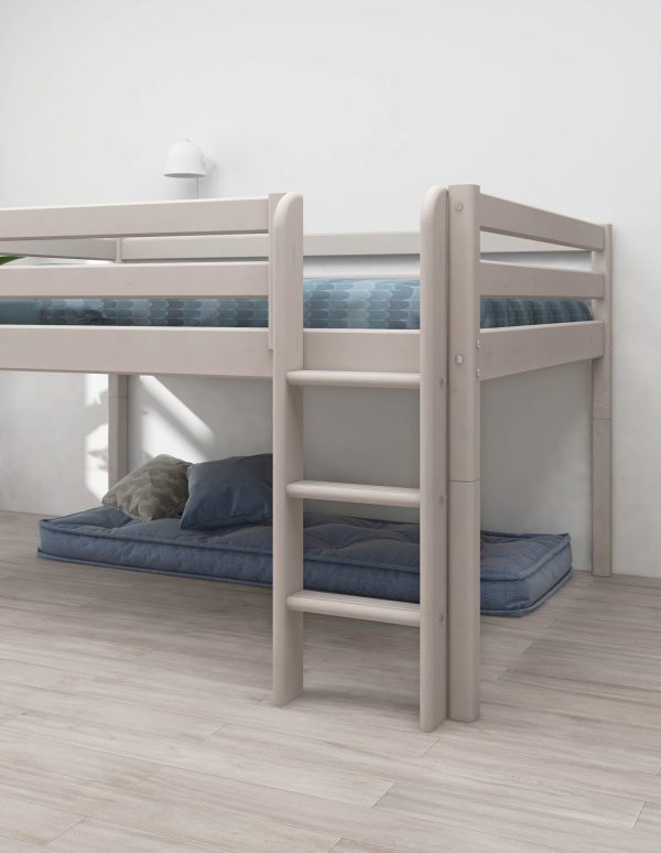 FLEXA Højseng 120 cm med sengehest og stige, 140x200 cm, Hvid 210.0 cm x 120.0 cm x 160.0 cm White Washed Pine