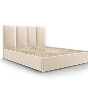 MICADONI Pyla sengeramme, m. sengegavl og lameller - beige fløjl (140x200)