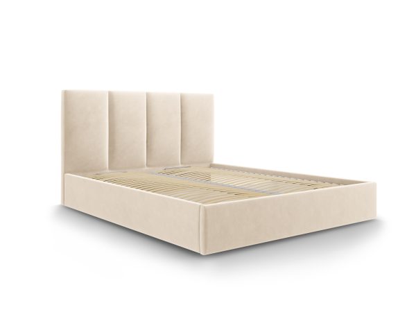 MICADONI Pyla sengeramme, m. sengegavl og lameller - beige fløjl (140x200)
