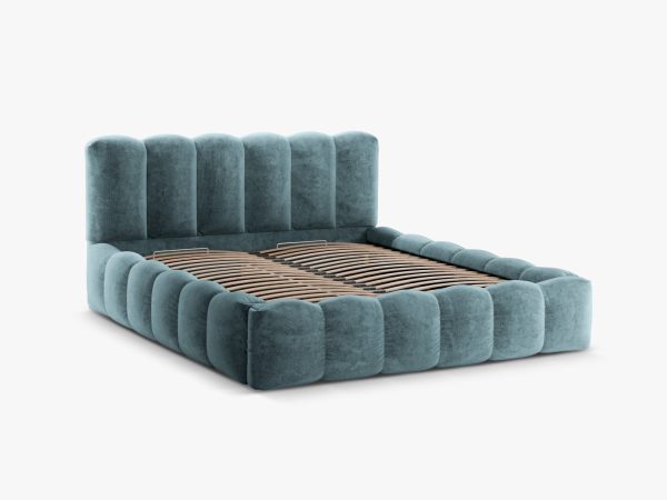 MICADONI Lupin sengeramme, m. sengegavl og opbevaring - blå jeans chenille stof (140x200)