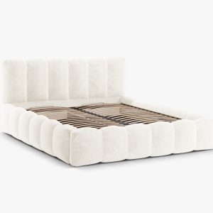 MICADONI Lupin sengeramme, m. sengegavl og opbevaring - lys beige chenille stof (140x200)