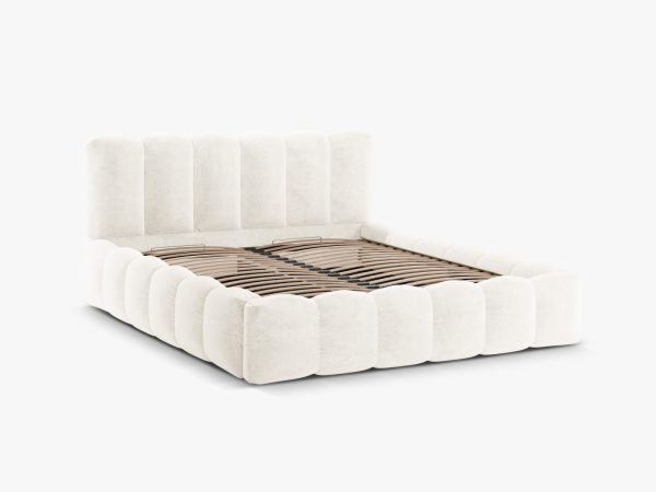 MICADONI Lupin sengeramme, m. sengegavl og opbevaring - lys beige chenille stof (140x200)