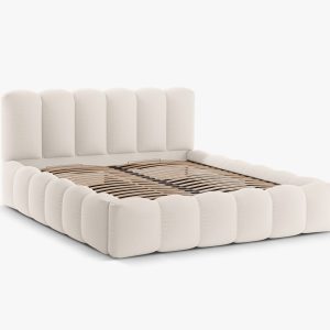 MICADONI Lupin sengeramme, m. sengegavl og opbevaring - lys beige struktur stof (140x200)
