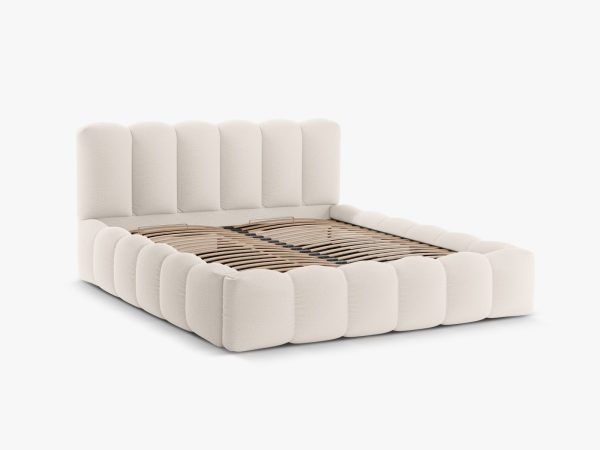 MICADONI Lupin sengeramme, m. sengegavl og opbevaring - lys beige struktur stof (140x200)
