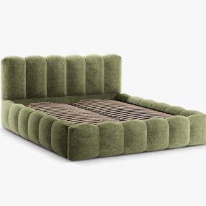 MICADONI Lupin sengeramme, m. sengegavl og opbevaring - lysegrøn chenille stof (140x200)