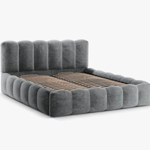 MICADONI Lupin sengeramme, m. sengegavl og opbevaring - platin chenille stof (140x200)