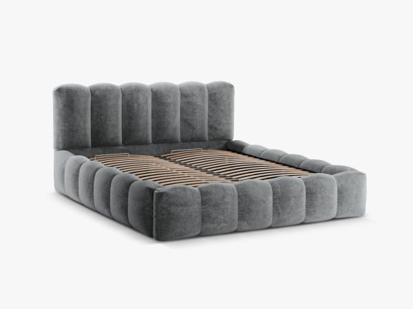 MICADONI Lupin sengeramme, m. sengegavl og opbevaring - platin chenille stof (140x200)