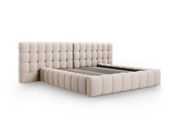 MICADONI Mamaia sengeramme, m. dobbelt sengegavl og opbevaring - beige struktur stof (140x200)