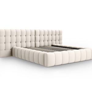 MICADONI Mamaia sengeramme, m. dobbelt sengegavl og opbevaring - lys beige struktur stof (140x200)