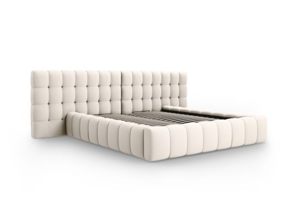 MICADONI Mamaia sengeramme, m. dobbelt sengegavl og opbevaring - lys beige struktur stof (140x200)