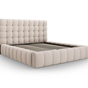 MICADONI Mamaia sengeramme, m. sengegavl og opbevaring - beige struktur stof (140x200)