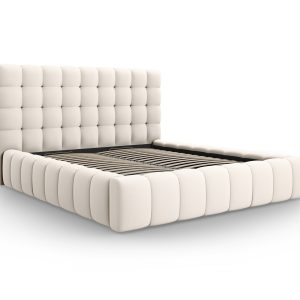 MICADONI Mamaia sengeramme, m. sengegavl og opbevaring - lys beige struktur stof (140x200)