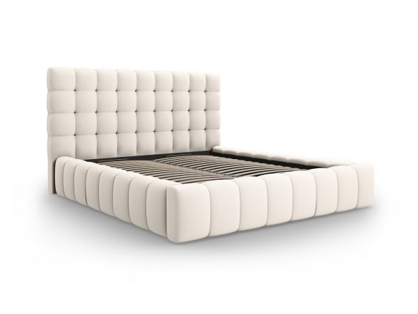 MICADONI Mamaia sengeramme, m. sengegavl og opbevaring - lys beige struktur stof (140x200)