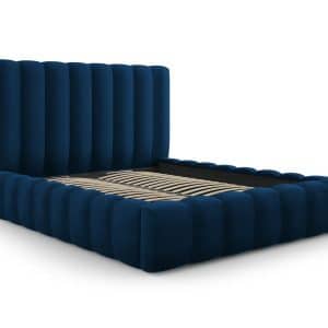 MICADONI Kelp sengeramme, m. sengegavl og lameller - blå fløjl og sort plast (140x200)